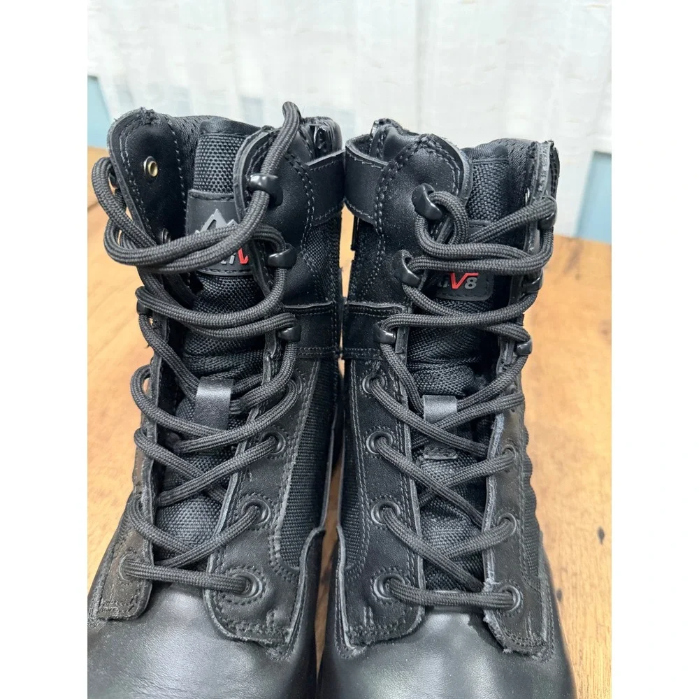 NORTIV8 Black Work Boots Men's Side Zip Lace Up Combat Tactical Size 6.5‎